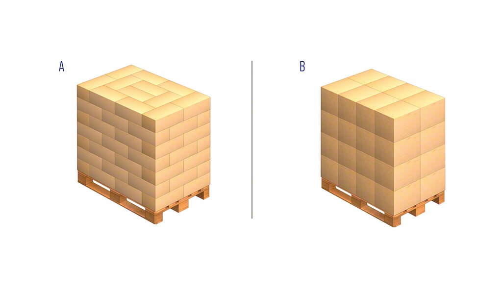 Esistono differenti modi di impilare le scatole per comporre un pallet