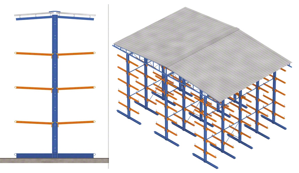 Le scaffalature cantilever per carichi lunghi dispongono di accessori come le coperture per esterni