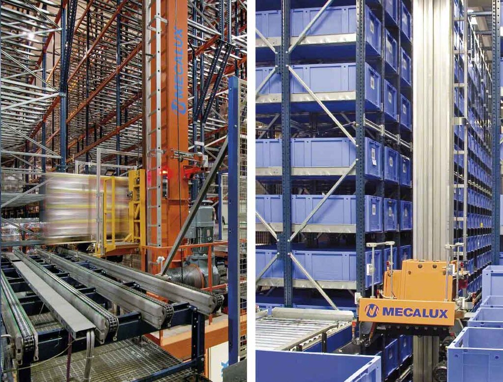 I trasloelevatori monocolonna, per pallet o contenitori offrono ottime prestazioni con carichi leggeri