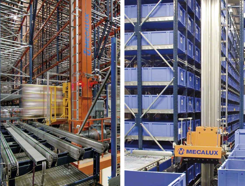 I trasloelevatori monocolonna, per pallet o contenitori offrono ottime prestazioni con carichi leggeri