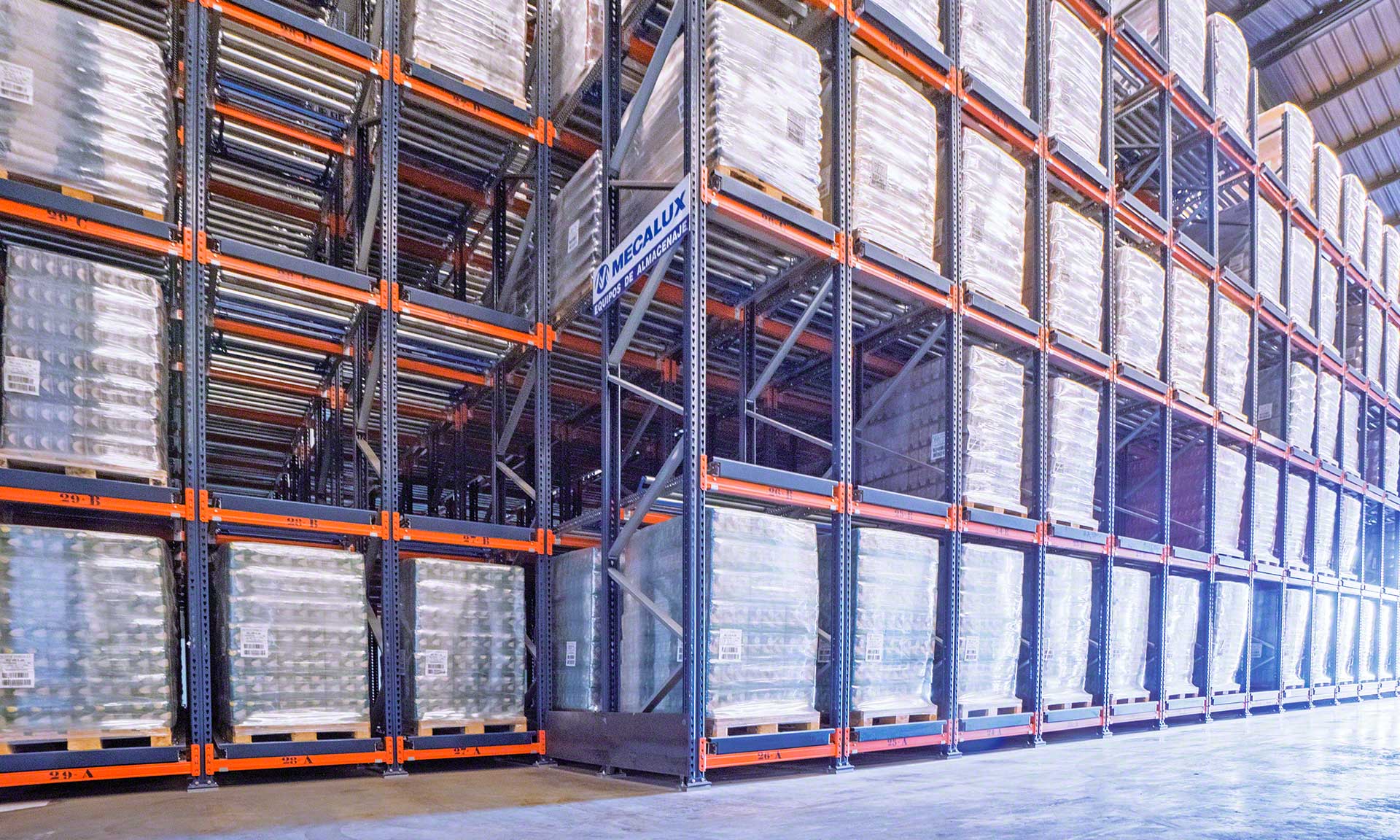 Scaffalature a gravità con rulli con 141 canali di stoccaggio per stoccare più di 1.000 tonnellate di riso Scaffalature a gravità con rulli con 141 canali di stoccaggio per stoccare più di 1.000 tonnellate di riso