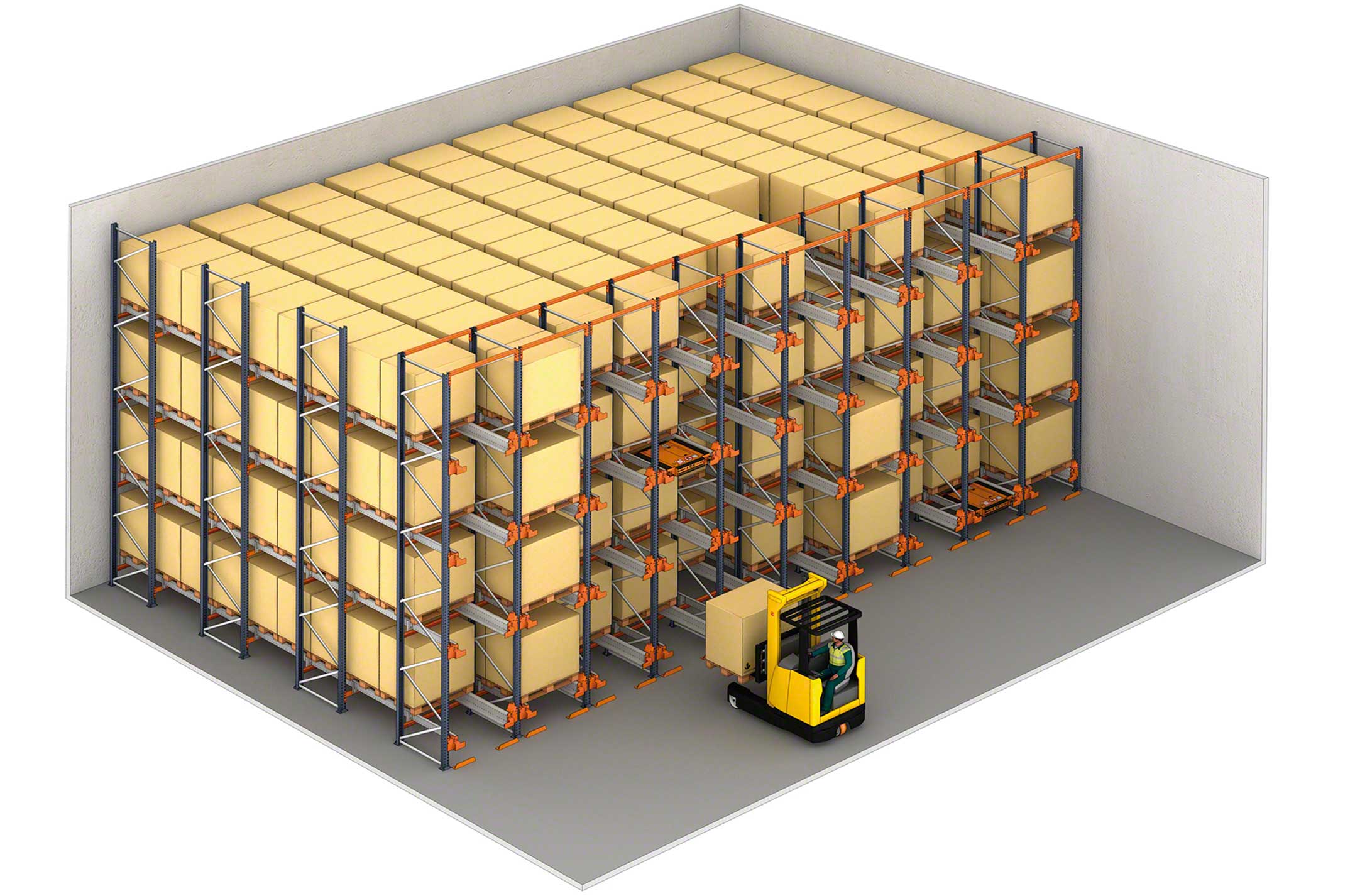 Esempio di un magazzino a stoccaggio intensivo con Pallet Shuttle Esempio di un magazzino a stoccaggio intensivo con Pallet Shuttle