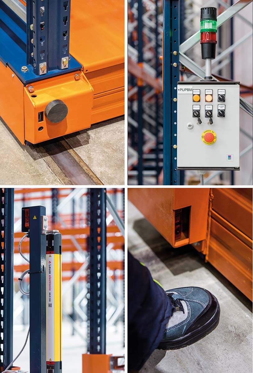 Le scaffalature Movirack di Mecalux sono dotate di differenti elementi di sicurezza per evitare incidenti