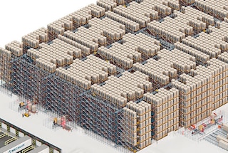 Il Four-Way Pallet Shuttle è ideale per aziende con necessità di stoccaggio massivo di pallet