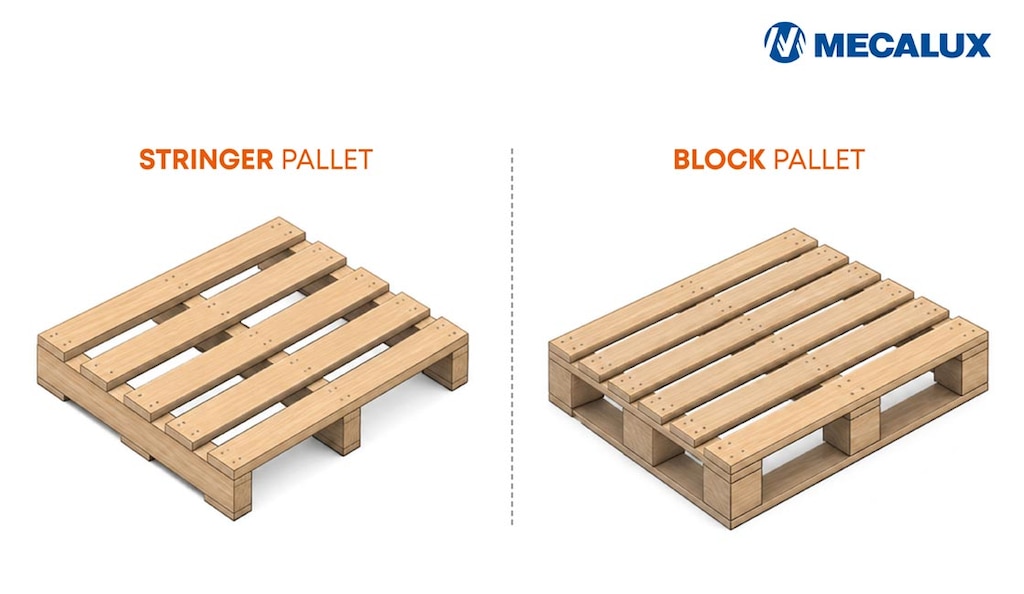 I “block pallet“ utilizzano blocchi distribuiti, mentre quelli “stringer“ presentano longheroni longitudinali