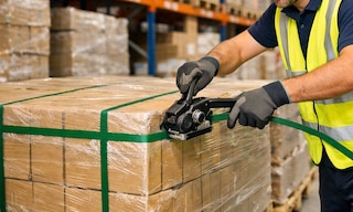 La reggiatura dei pallet è una pratica abituale nella preparazione e nel confezionamento delle merci nella logistica