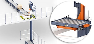 L’elevatore trasporta pallet verticalmente per collegare differenti livelli dell’installazione