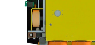 Lo shuttle 3D comprende 4 ruote di movimento nella corsia Lo shuttle 3D comprende 4 ruote di movimento nella corsia