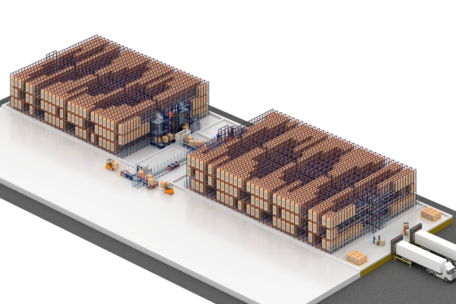 Grazie a una corsia con navetta, il pallet shuttle automatico può operare in diversi moduli dello stesso magazzino
