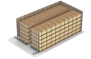 Le scaffalature del sistema Pallet Shuttle possono supportare anche la struttura di un magazzino autoportante