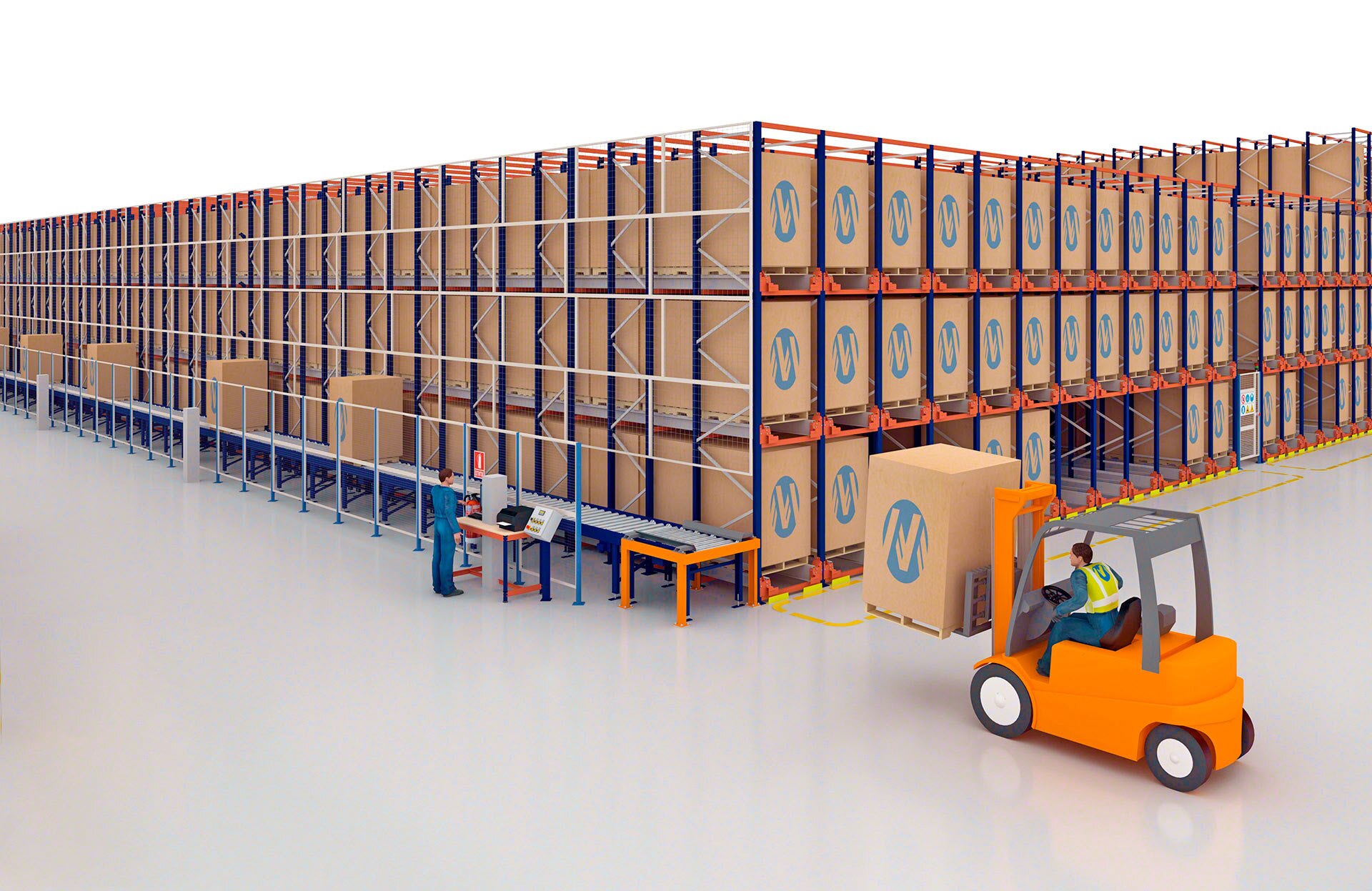 Il sistema Pallet Shuttle può essere integrato con soluzioni automatiche come, ad esempio, un circuito di trasportatori per pallet