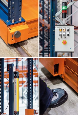 Le scaffalature Movirack di Mecalux sono dotate di differenti elementi di sicurezza per evitare incidenti