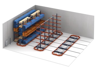 Si possono installare scaffalature cantilever su basi mobili in cui stoccare carichi lunghi e voluminosi