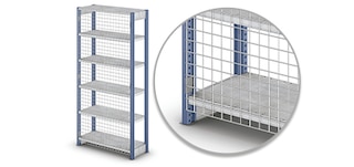 Il fondo in rete previene la caduta della merce e migliora la ventilazione delle scaffalature picking M3