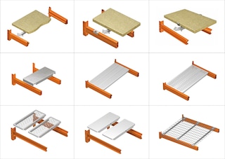 Le scaffalature portapallet possono essere attrezzate con un’ampia varietà di ripiani