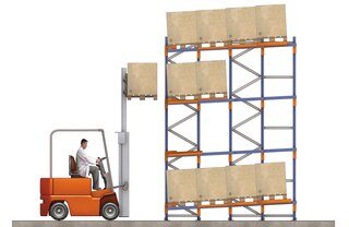 I canali delle scaffalature push-back sono leggermente inclinati per facilitare le operazioni di scarico