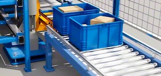 I trasportatori connettono gli elevatori di contenitori con le stazioni di picking 