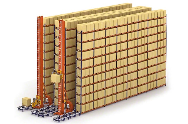 I trasloelevatori trilaterali automatici possono automatizzare le scaffalature portapallet fino a 15 m di altezza