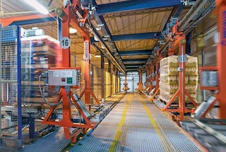 Il circuito di convogliatori monorotaia connettono le linee di produzione con il magazzino
