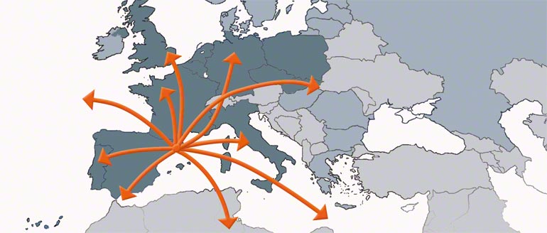 Un magazzino centrale può rifornire magazzini nel resto d'Europa.