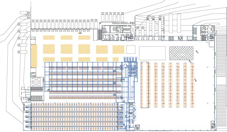 Piano delle diverse aree di un magazzino centrale
