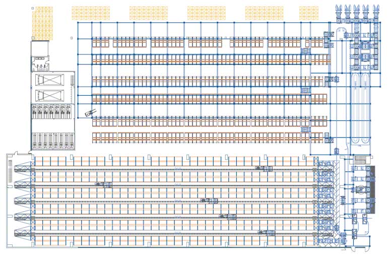 Schema di distribuzione dei pallet per il picking su pallet in un magazzino automatico