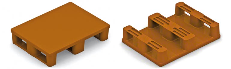 Questo è il tipico pallet in plastica. È necessario adottare le stesse precauzioni per i pallet in legno. Bisogna prestare attenzione alla resistenza delle slitte inferiori.